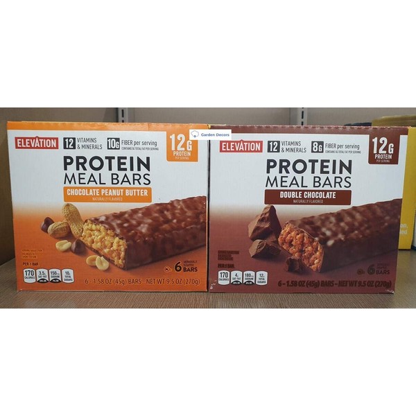 Elevation Protein Meal Bars Chocolate Peanut Butter and Double Chocolate 9.5oz 270g (Two Boxes)