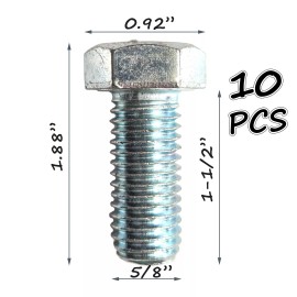 Shoup 5/8-11 X 1-1/2 Hex Head Cap Screws Grade 5 Zinc Plated Set of 10 pcs Bolt