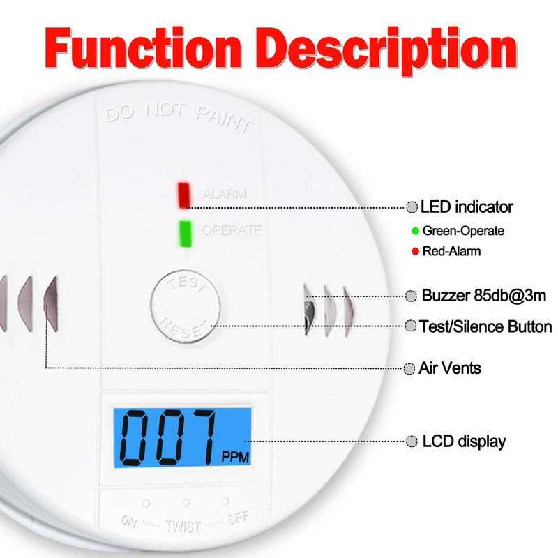 3 Pack Carbon Monoxide detectors, co Detector, Carbon Monoxide Alarm