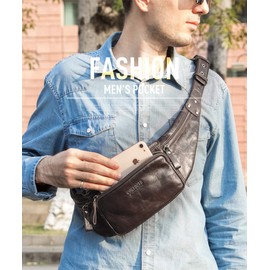 FANDARE Waist Packs Men Chest Sling Bag Waist Pouch Leather Fanny Pack Waterproof Business Travel Running Cycling Sports Crossbody Bag Outdoor Multipurpose Shoulder Bag Brown