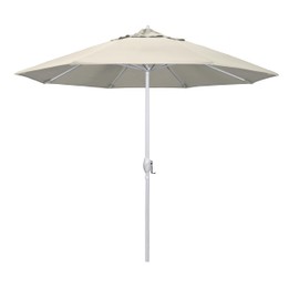 California Umbrella 9' Rd Aluminum Patio Umbrella, Crank Lift, Auto Tilt, White Finish, Antique Beige