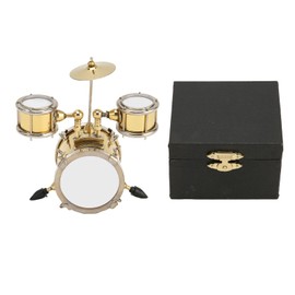 Copper Miniature Drum Set Model with Case Mini Percussion Musical Instrument Model Dollhouse Ornament