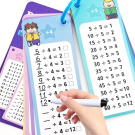 Anemeeoke 1-12 Division Flash Cards, Large Math Table Flashcards, Including 15 Cards, 2 Dry Erase Markers, 1 Rings, Educational Times Table Flashcards for Classroom Home, for 1st to 3rd Grades