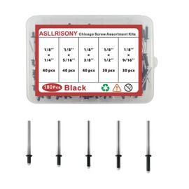 ASLLRISONY 180pcs Rivets Pop Rivets Assortment Kit, 5 Sizes Aluminum Rivets (1/8''),Aluminum blind pro Rivets for DIY/Automotive Repairs/Metal/Furniture/Instruments(Black,1/8")