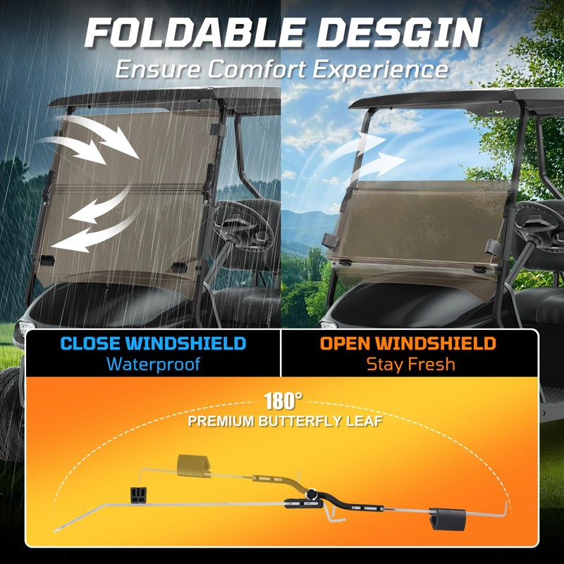 iLSKW Golf Cart Foldable Windshield For EZGO TXT 1995-2013 5MM