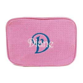 Monogrammed Waffle Cosmetic Bag with Name and Initial (Pink)