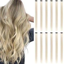Colored Hair Extensions Clip In, 12 Pieces, Blonde