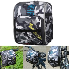 Boxonly Black Camo Bike Handlebar Bag, Water-Resistant Cycling Front Bag, Large Capacity Handlebar Storage for Mountain and Road Bikes, Easy Attachment, 7" x 6" / 19 x 14 cm
