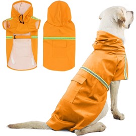 Dog Raincoat, Waterproof Hooded Dog Coat with Reflectors for Dry, Safe Walks (Orange, 5XL)