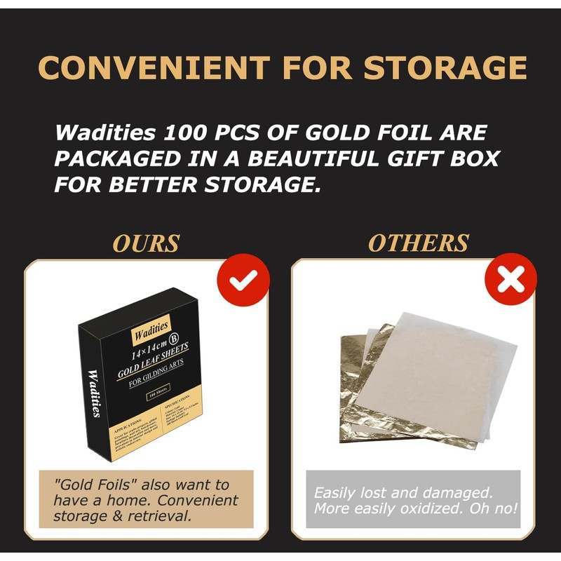 Wadities Imitation Gold Leaf Sheets - 100 Gold Foil Sheets