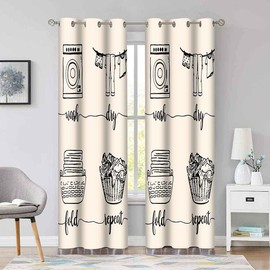BSPPTI Laundry Curtains, Laundry Quotes Wash Dry Fold Repeat Curtain Room Darkening Thermal Insulated Grommets Window Drapes for Living, Dining, Bedroom, 42"x 84", 2 Panels, CLLSSP803