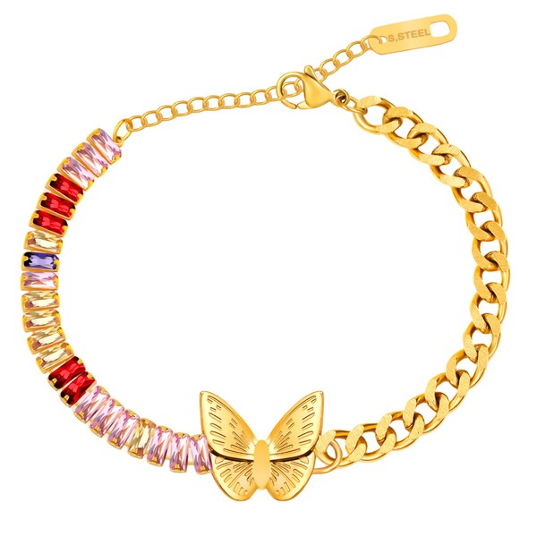 Tobestu Womens Half Chain and Half Colorful Zircon Bracelets -