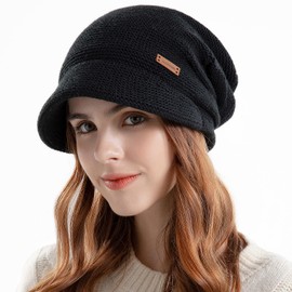 WANYIG Slouchy Beanie Hat Winter Knitted Hats Slouch Beanie Hat Winter Hats for Women Men Unisex with Inner Lining Wool, black