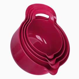 BoxedHome 4 Pack Nesting Mixing Bowl Set with Pour Spout and Handle, Non-Slip Bottom, BPA free Microwave & Dishwasher Safe(Deep Carmine)