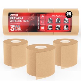 Wrapify Pre Wrap Athletic Tape - 3 Rolls Beige Prewrap Headbands for Hair - 66 Yards Sports Prewrap Athletic Tape for Knee, Ankle, Wrist - Foam Underwrap for Soccer, Basketball & Volleyball