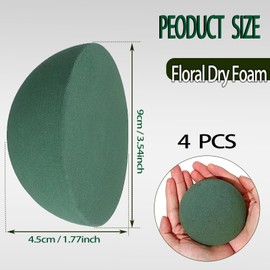 Floral Dry Foam Half Ball 4 Pack Green Floral Foam Round Foam Block Dry Foam Balls Craft Supplies Large Flower Foam Styrofoam Craft Foam for Artificial Plant Floral Arrangement (3.54 x 1.77