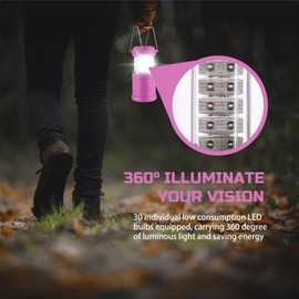 Lichamp 4 Pack Pink LED Camping Lanterns, Battery Powered Camping Lights LED Super Bright Collapsible Flashlight Portable Emergency Supplies Kit, A4PK
