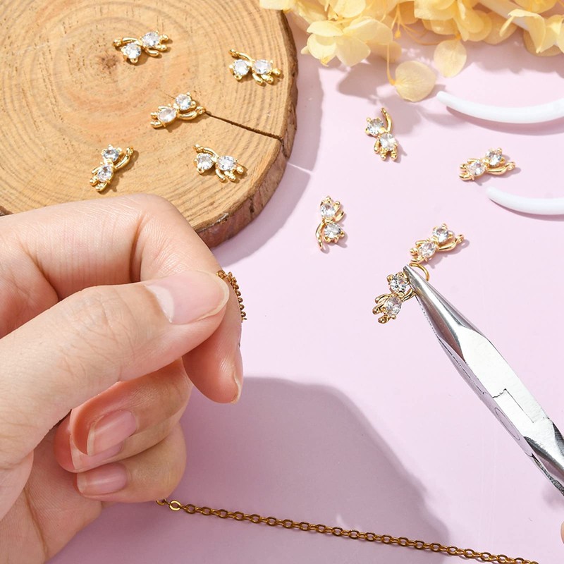 5pcs Cubic Zirconia Bear Charms 18K Gold Plated Cute Animal