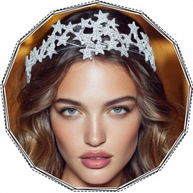 YBSHIN Light Up Rhinestone Star Tiaras and Crowns, Sparkly Bridal Wedding Headband, Crystal Prom Costume Headpiece for Women (Silver)