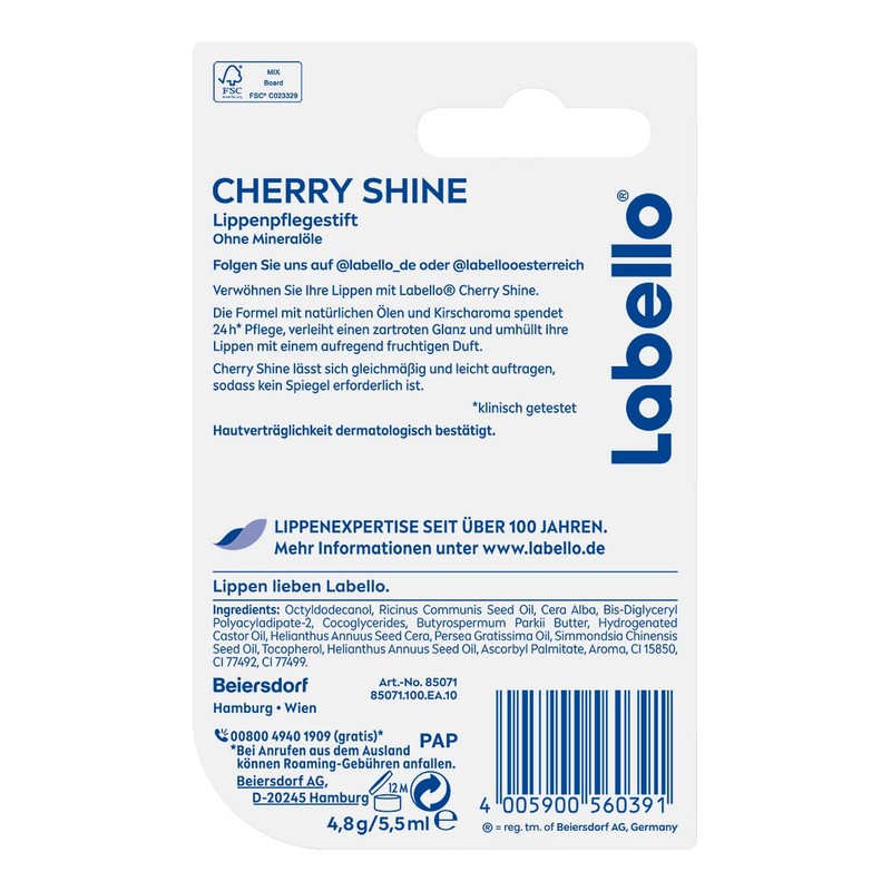 Labello Cherry Shine Lip Balm with Soft Red Shine and