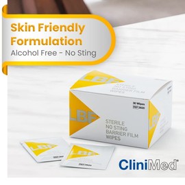 CliniMed LBF Sterile Barrier Film Wipes, Protective Barrier Film Wipes, Quick Dry Skin Barrier Wipes - 30 pcs