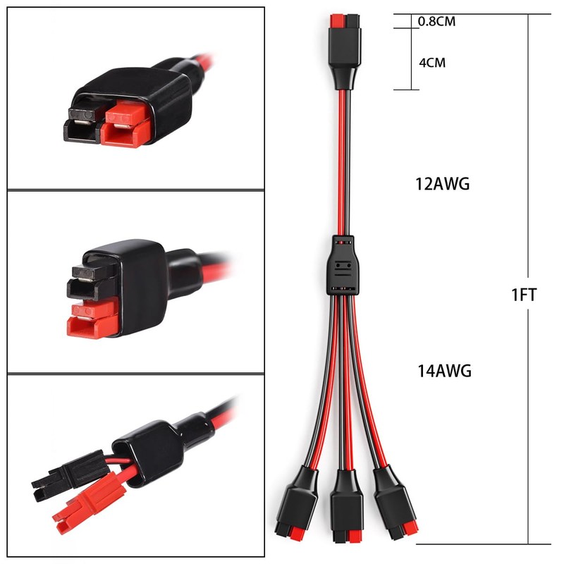 ELFCULB Anderson Splitter Cable,12AWG 1 to 3 Solar Charging Splitter