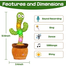 Cactus Toys for 1 2 3 Year Old Boys Girls Dancing Singing Talking Lighting Repeating Cactus Toy Age 1 2 3 Dancing Cactus Toys Gifts for 1-6 Year Old Boys Girls Toddler Birthday Present Gifts Age 1 2 3