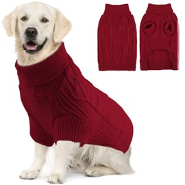 OTOB Dog Sweaters for Large Dogs, Thermal Knitted Doggie Christmas Sweater, Warm Winter Fall Turtleneck Large Dog Sweater Female Male (Burgundy XXL)