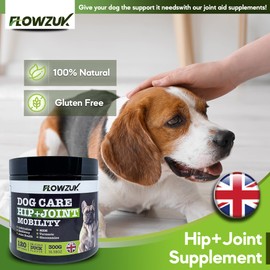 Flowzuk Dog Care Supplement - All-Natural Hip and Joint Supplements for Dogs - Dog Joint Chews with Glucosamine, Turmeric, MSM - Beef Flavoured Hip & Joint Care