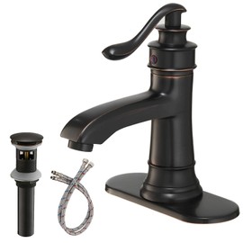 BATHLAVISH Bathroom Sink Faucet Oil Rubbed Bronze, Farmhouse Bathroom Faucet, Single Hole Bathroom Faucet, Single Handle Vintage Rustic Vanity Lavatory with Pop Up Drain with Overflow