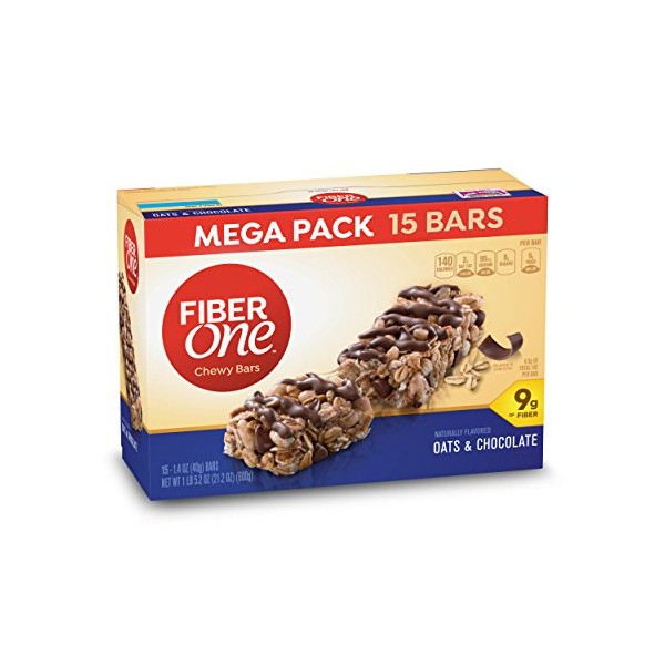 Fiber One Chewy Bar, Oats and Chocolate, Fiber Bars Mega Pack, 1.4 Ounce (Pack of 30)