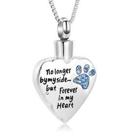 XSMZB Cremation Jewelry for Ashes - No Longer by My Side But Forever in My Heart Dog Cat Memorial Jewelry Keepsake Pendant Pet Urn Necklace for Women Men(Light Blue)