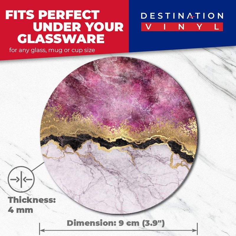 2 x Round Coasters - Pink & Grey Marble Effect