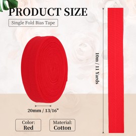 PATIKIL Single Fold Bias Tape, 11 Yards 13/16"(20mm) Wide Cotton Bias Binding Tape Hemming for DIY Crafts Garment Sewing Seaming Piping Quilting, Red