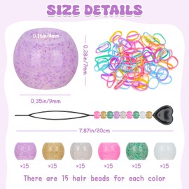 FunisFun Glitter Silicone Hair Beads 90Pcs Soft Shimmery Pony Beads for Braids 6 Colors Hair Accessories for Kids Girls Parties Daily Hairstyles(Small-90P)
