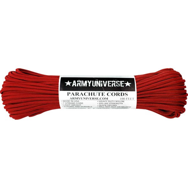 Army Universe Red Nylon Paracord 550 lbs Type III 7 Strand USA Made Utility Cord Rope 100 Feet