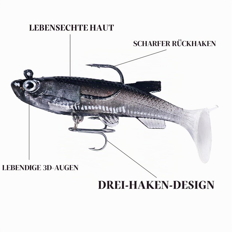 Set of 12 Fishing Lures + Box Rubber Fish 12g