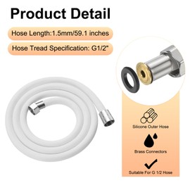 uxcell Silicone Shower Hose, 59" Explosion Proof Anti-Winding Shower Hose Replacement Shower Hose Attachment with Adhesive Shower Head Holder for Bathing, Pet Cleaning and Toilet (White)