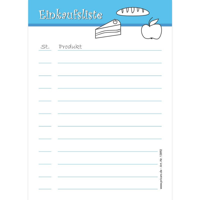 PRICARO Food Magnetic Shopping List Blue A6 25 Sheets (Pack