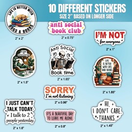 (10pcs) Anti Social Stickers Introvert Anti-Social Antisocial Social Club Funny Gifts Multiple Different Design, Waterproof, UV- Resistant, Suitable for Tumbler, Laptop, Car, Truck