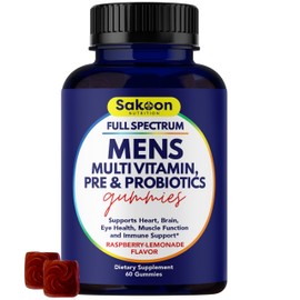 Sakoon nutrition Men's Multivitamin Gummies with Probiotics and Prebiotics, Adult Multivitamin A, C, D, E, B & More, Support Immune, Energy, Health, 60 Count