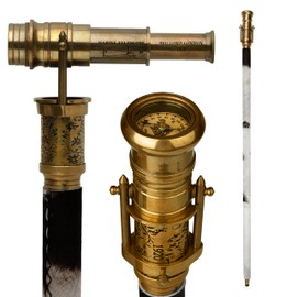 Victorian Walking Cane with Telescope Brass Handle Telescope Compass On Top Spyglass Antique Brass Walking Stick Wooden Walking Stick Ideal Unisex