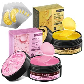 2 Stück Kollagen Hydrogel Anti Aging Augenmaske mit 5 Stück Travel 24K Golden Eye Mask, 60 Pcs feuchtigkeitsspendende Augenpad-Maske, Gegen Augenringe, 30 Paar Hyaluronsäure Augenpads, 24K Gold + Rosa