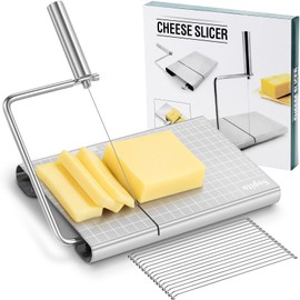 Cheese Slicer, Stainless Steel Cheese Cutter with 16 Replacement Wires, Adjustable Thickness Cheese Slicer Board for Block Cheese
