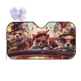 Raccoon Animal Driving 1 Windshield Sun Shade, Front Window Sunshade Cover Sun Visor Shield Foldable Uv Ray Reflector for Car SUV Truck