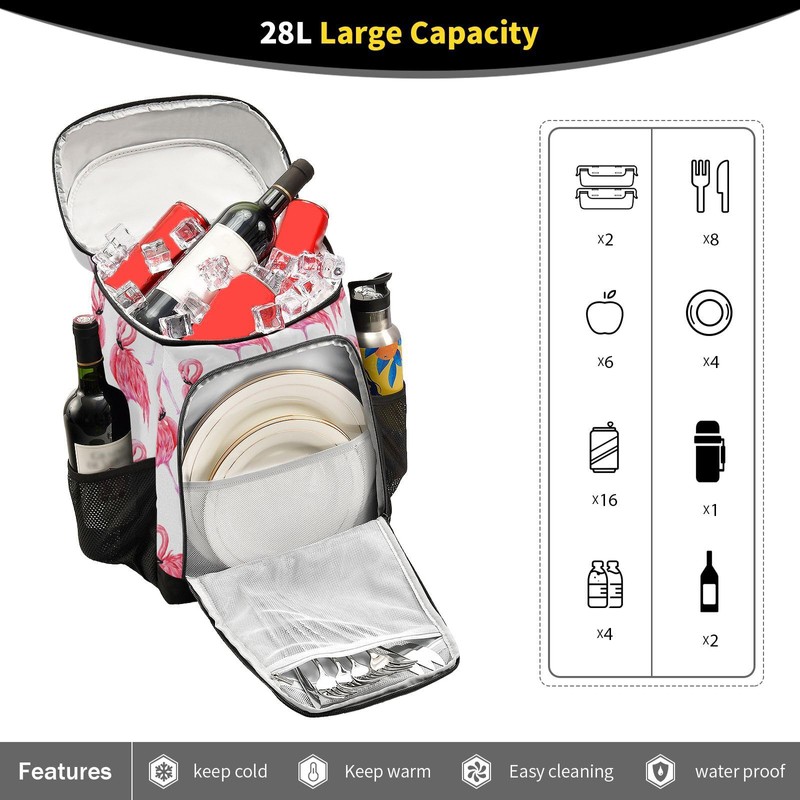 Pink Flamingo Cooler Backpack 36 Cans Insulated Backpack Cooler Leak