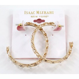 Isaac Mizrahi New York Gold 2" Hoop Flower Rhinestone Earrings #MZ25