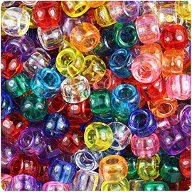 BeadTin Transparent Multi 9mm Barrel Pony Beads (500pcs)