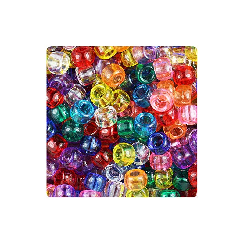 BeadTin Transparent Multi 9mm Barrel Pony Beads (500pcs)