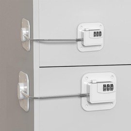 KIZZHISI Refrigerator Lock (2 Pack), Heavy Duty Combination Fridge Lock, for Fridge, Cabinets, Window, Drawers and Child Safety Cabinet Lock, Strong Non-Marking Adhesive No Drilling (White)